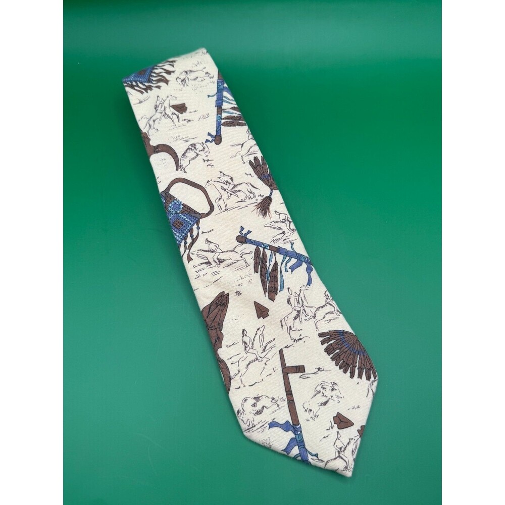 LAND'S END Southwestern Cow Skull Native American Western NECK TIE Cotton